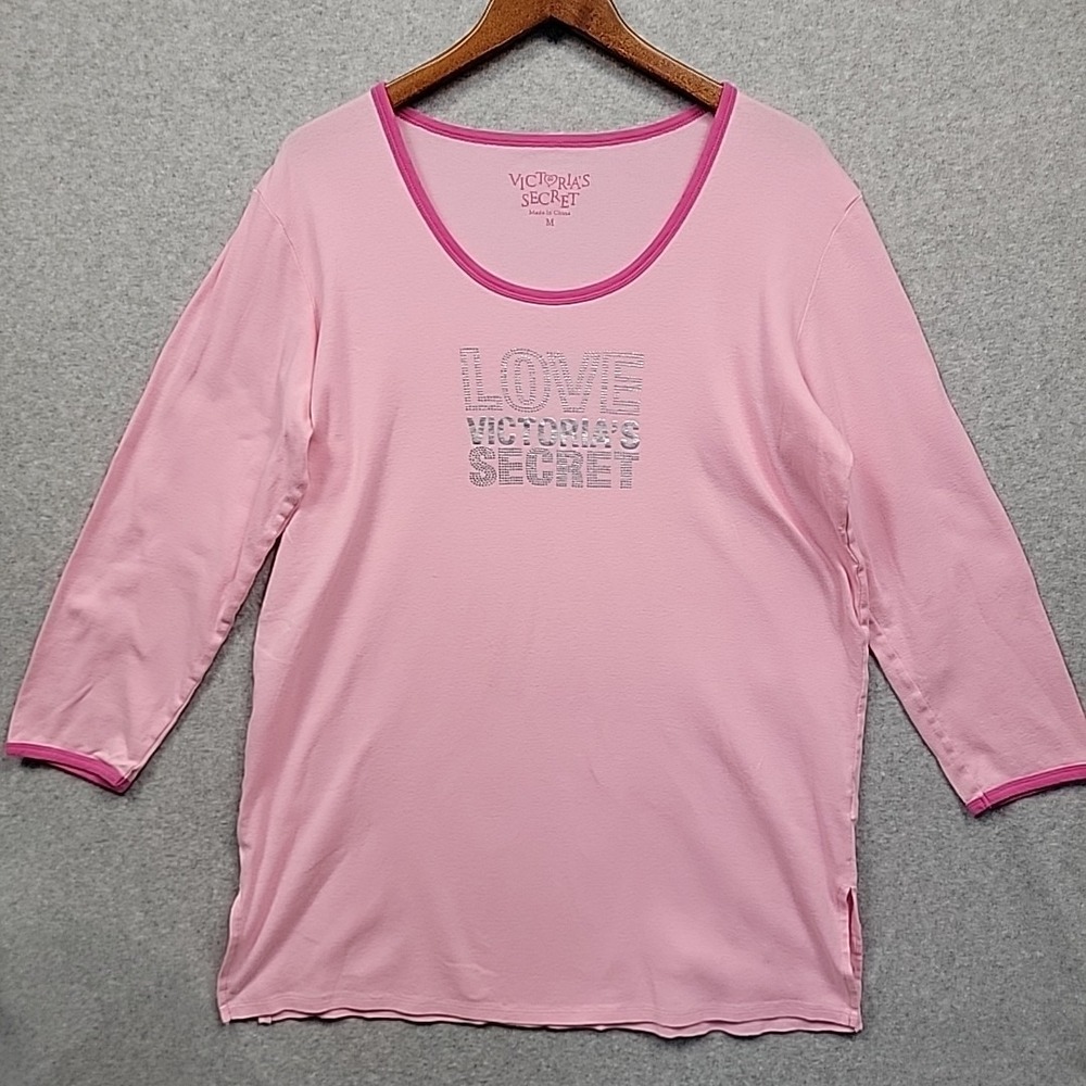 Victoria's Secret Y2K Pink‎ Sleep Shirt 3/4 Sleeves 100% Cotton Size Medium Love